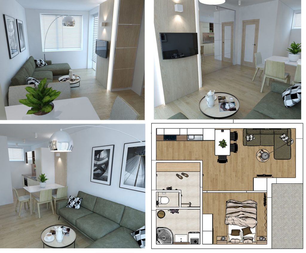 dizajnérske riešenie malého bytu