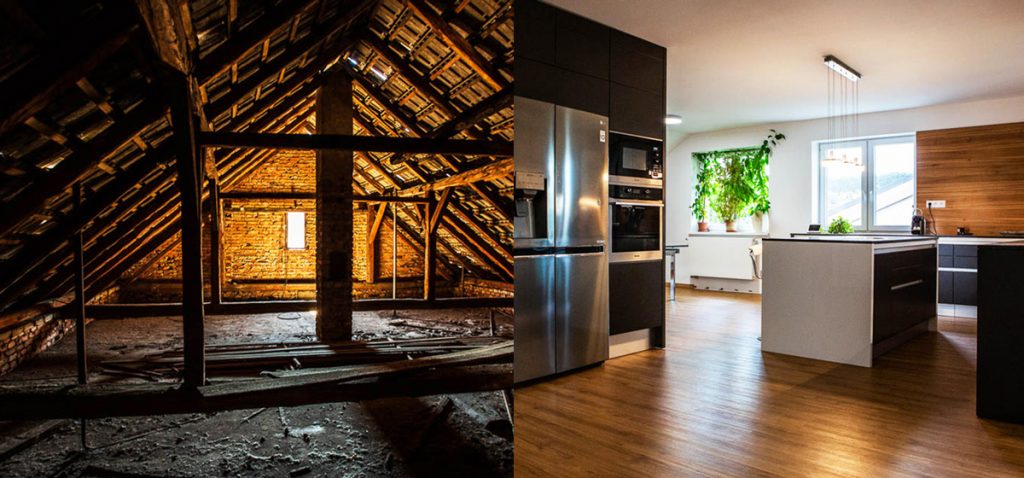 Starý rodinný dom pred a po rekonštrukcii - kuchyňa v podkroví