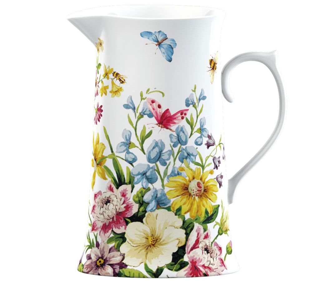 porcelánový džbán so vzorom kvetín