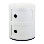 biely nočný dizajnový stolík valcového tvaru
