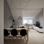 Dizajnérsky návrh obývačky v podkroví, pohľad na jedálenský kút