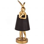 dekoratívna lampa s motívom zajaca v zlatej farbe s čiernym tienidlom